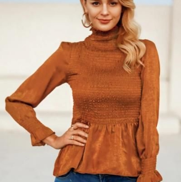 Tops - Chiffon Peplum Flare Detail Mock Neck Blouse NWOT